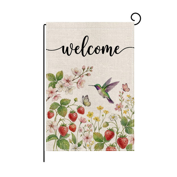 Botanical Welcome Garden Flag Linen-Texture Double-Sided Outdoor Decorative Banner