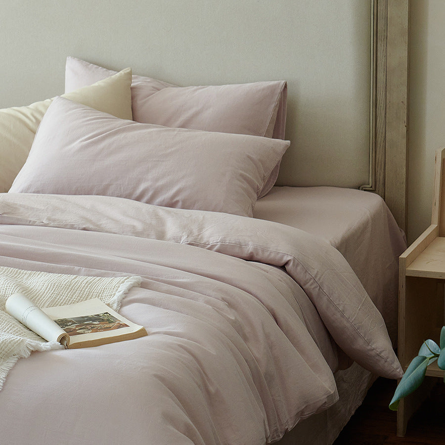 Light bed linen set made of washed linen-cotton blend with a natural texture