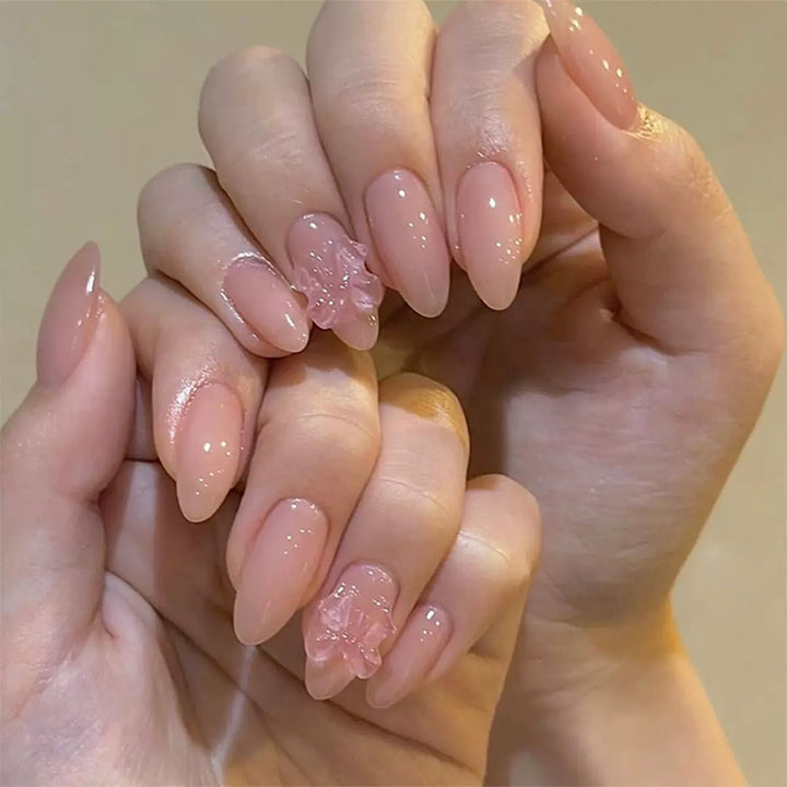 Elegant false nail tips with floral 3D embellishments Stornfield