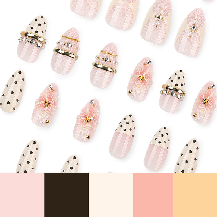 Artful Nail Extensions with Elegant Floral and Glitter Accents Stornfield