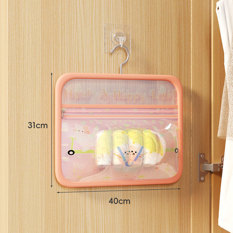 Hanging Clear PVC Nursery Door Organizer with Zipper Pockets and Cartoon Bear Print