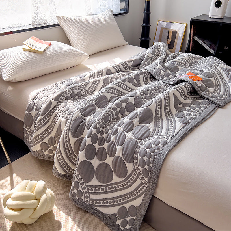 Lightweight Quilted Cotton Coverlet with Matelassé Raised Circle Pattern
