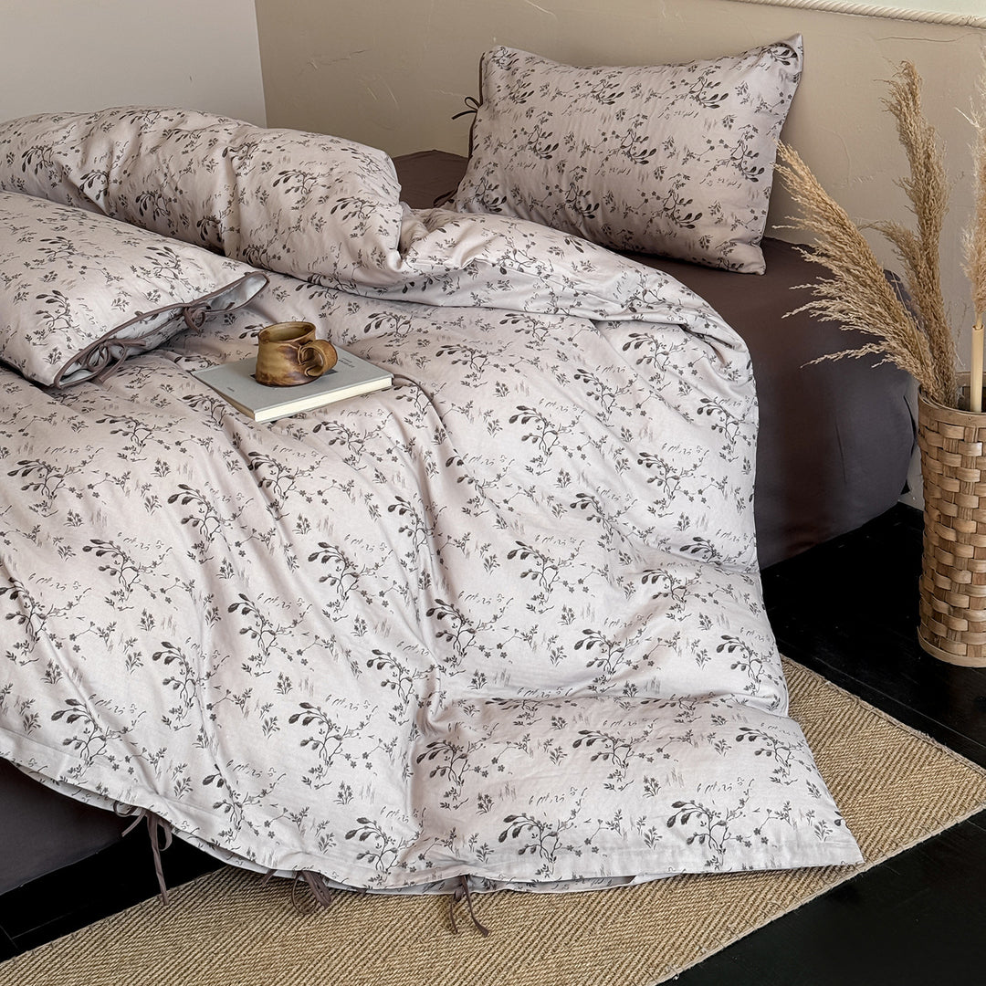 Patchwork Floral Cotton Percale Duvet Cover Set with Button Closure and Corner Ties