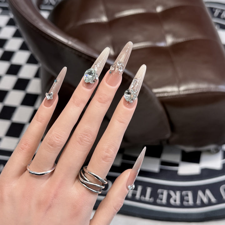 Glamorous Stiletto Press-On Nail Tips with Crystal Embellishments Stornfield