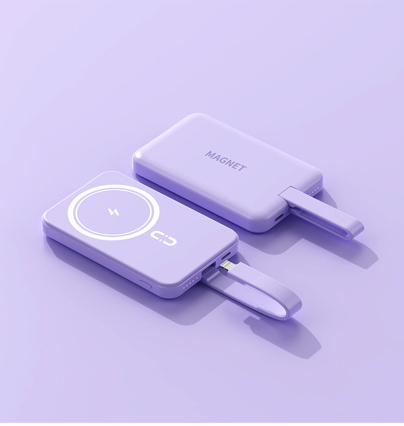 Magnetic power bank with wireless charging function and integrated cable system Stornfield