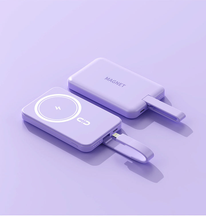 Magnetic power bank with wireless charging function and integrated cable system Stornfield