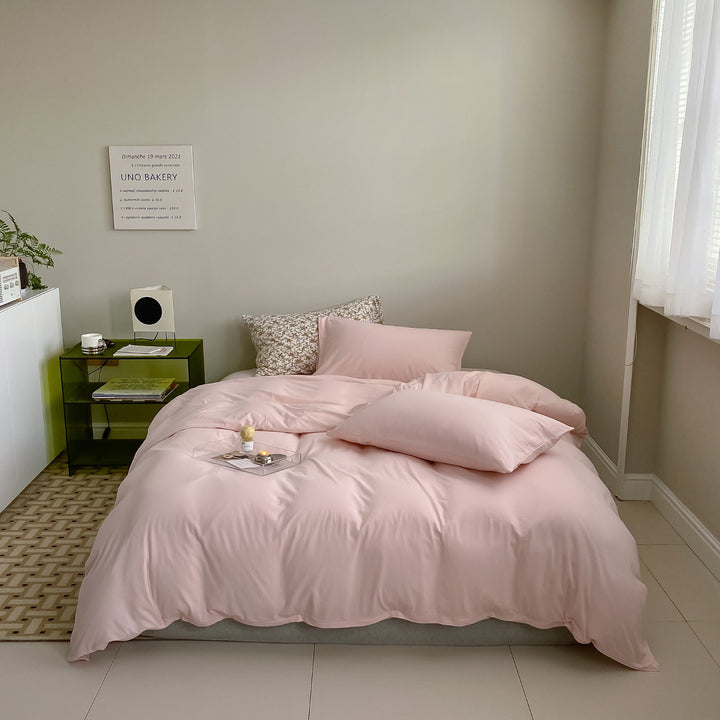 Minimalist Breathable Cotton Percale Duvet Cover Set with Hidden Zip and Pillow Shams