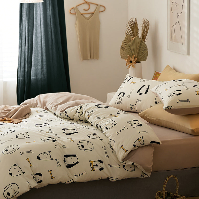 Bedding set with quilted light down filling, cotton blend and fine millefleurs print
