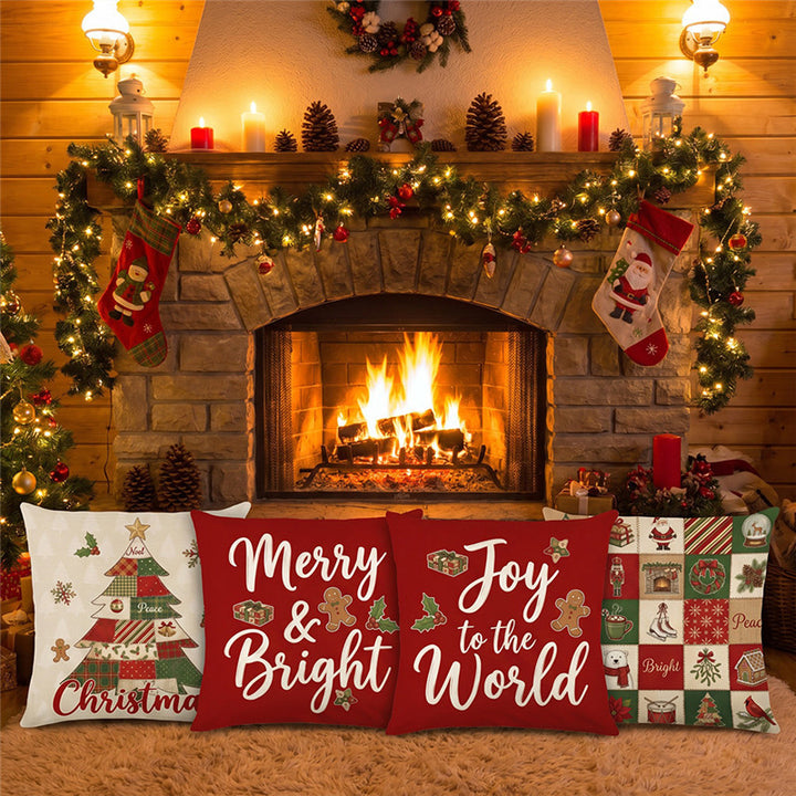 Festive Merry & Bright Holiday Decorative Throw Pillow Cover with Seasonal Icon Print