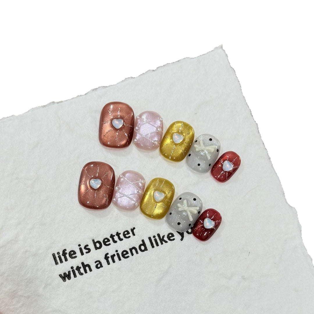 Decorative Heart-Embellished Press-On Nail Art Set