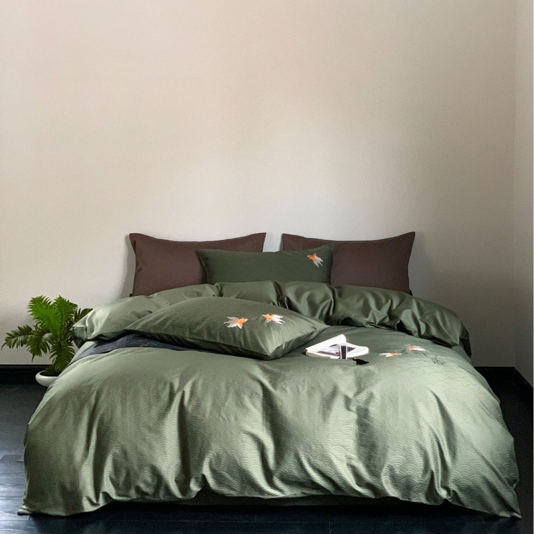 Satin-Feel Reversible Animal Spot Duvet Cover Set with Solid Reverse and Pillow Shams