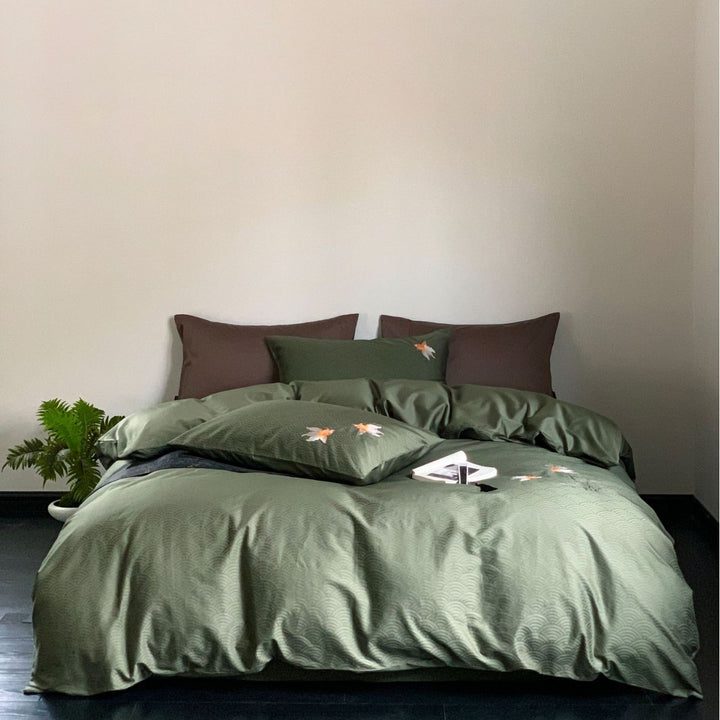 Satin-Feel Reversible Animal Spot Duvet Cover Set with Solid Reverse and Pillow Shams