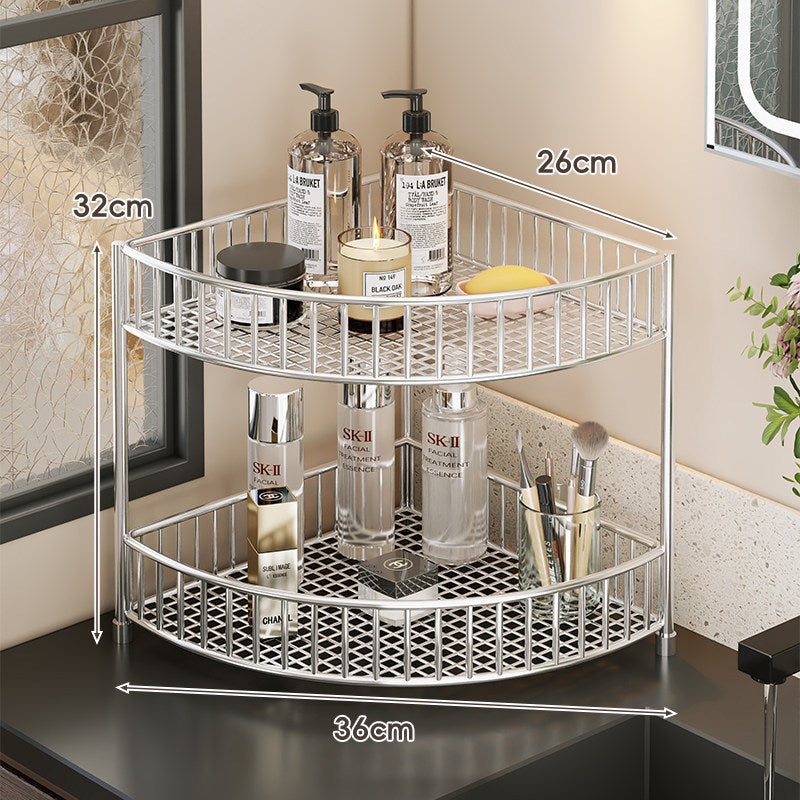Corner Space-Saving Three-Tier Ventilated Mesh Storage Rack for Bathroom and Vanity