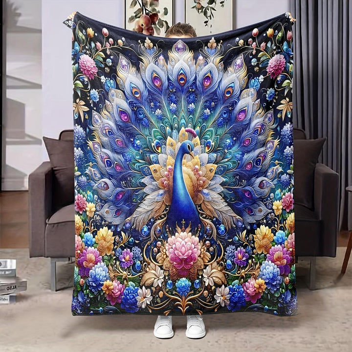 Artistic Peacock Print Fleece Throw Blanket