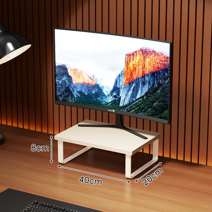 Compact Wooden Monitor Riser with Metal Frame and Under-Shelf Storage
