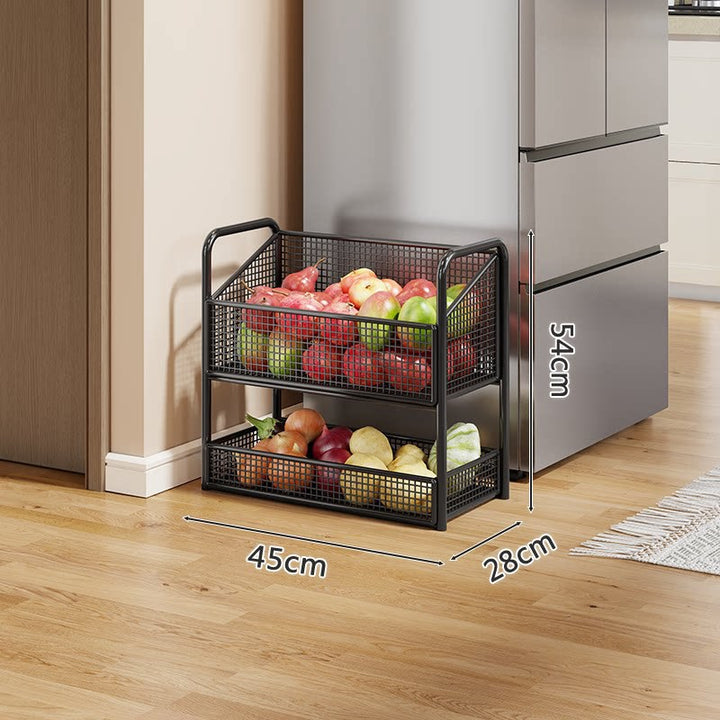 Multi-Tier Metal Mesh Kitchen Produce and Pantry Organizer with Slim Vertical Stackable Baskets