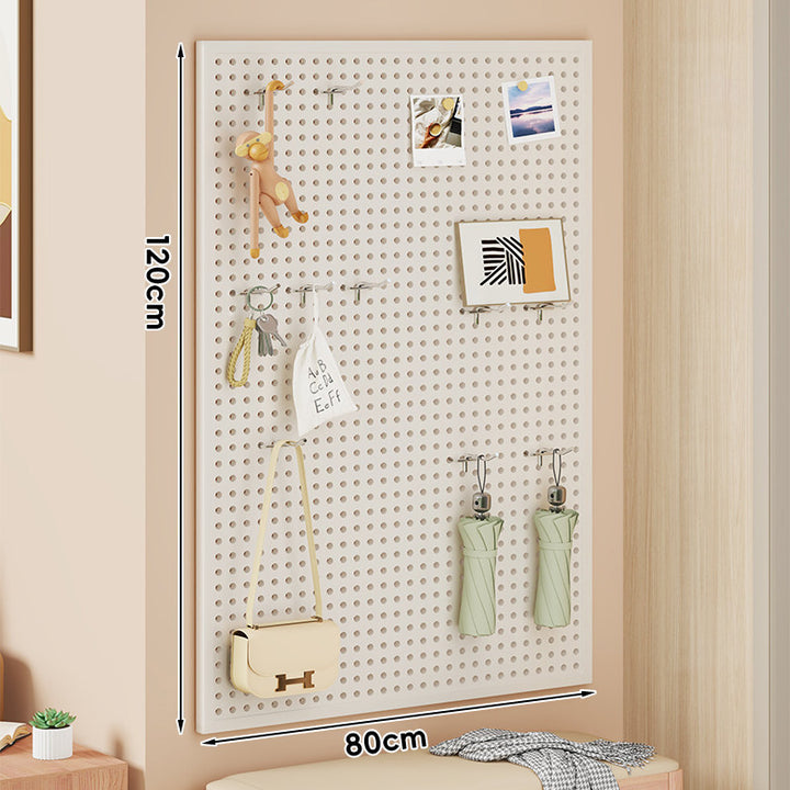 Large Vertical Perforated Wall Storage Panel with Adjustable Hooks and Accessory Mounts