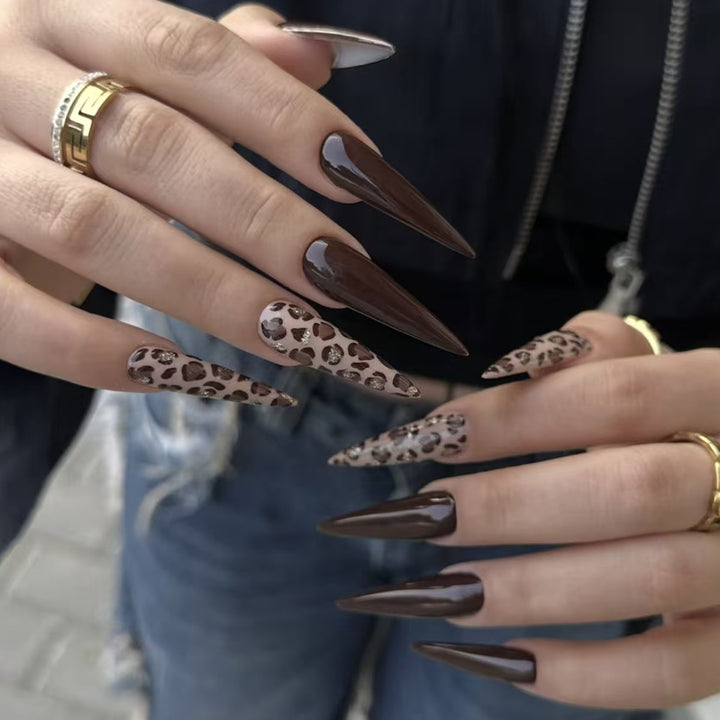 Stiletto Press-On Nail Set with Leopard Accent Design Stornfield