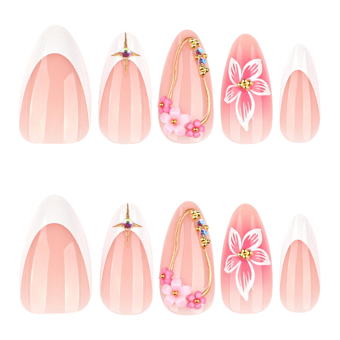 Artful Nail Extensions with Floral Accents Stornfield