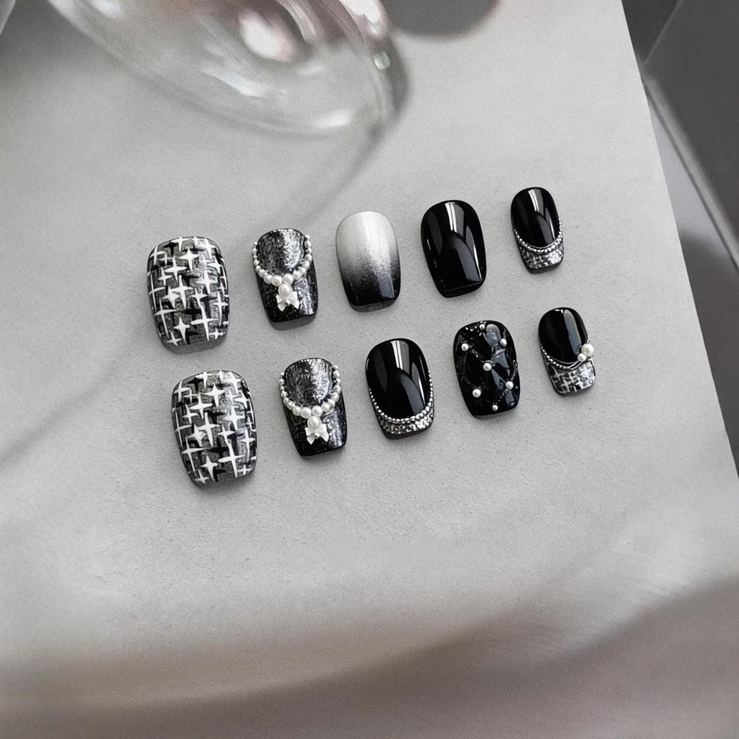 Decorative Press-On Nail Art Collection with Pearl and Ombre Accents