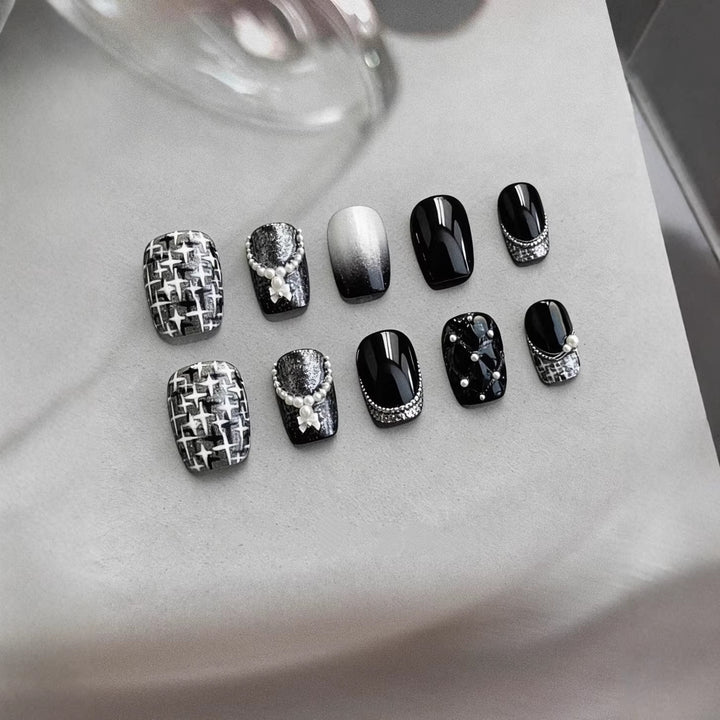 Decorative Press-On Nail Art Collection with Pearl and Ombre Accents