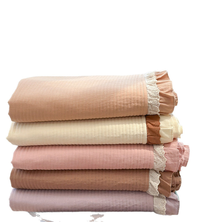 Quilted Ruffled Cotton Bedspread Set with Lace-Trim Pillow Shams