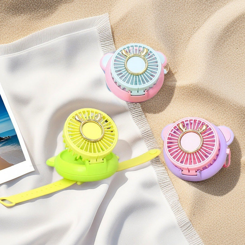 Ladies portable hand fan with integrated mirror and cute animal design Stornfield