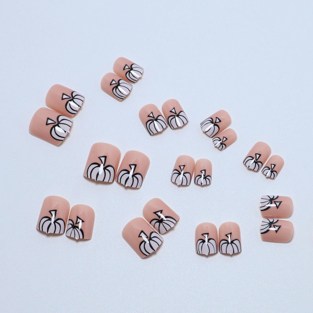 Artistic Pumpkin-Themed Press-On Nail Set Stornfield