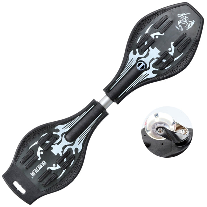 Stornfield | Two-Wheeled Skateboard with Vulkan Pattern, Light-Up Wheel, Vitality Board (Black)