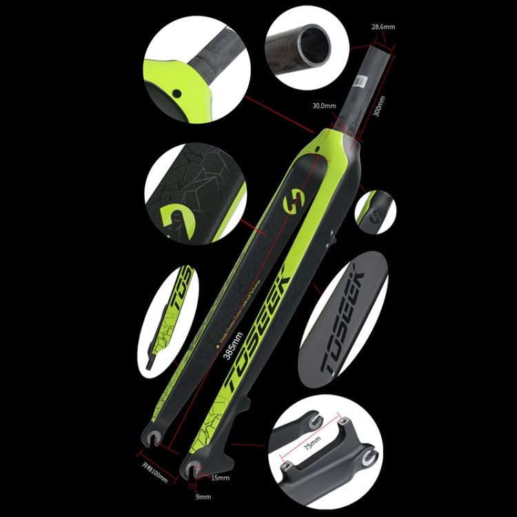 Stornfield | TOSEEK Ultralight Full Carbon Mountain Bike Fork 26 Inch 385mm Straight Tube Disc Brake (Black)