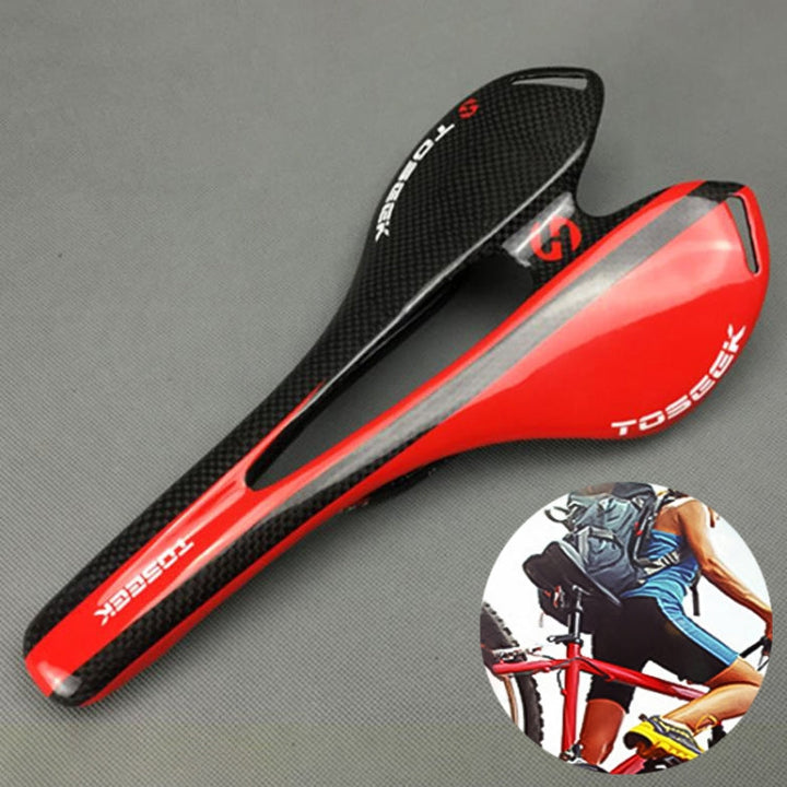 Stornfield | TOSEEK Carbon Fiber Road Bike Saddle Hollow Bicycle Seat, 3K Texture + Lightweight (Red)