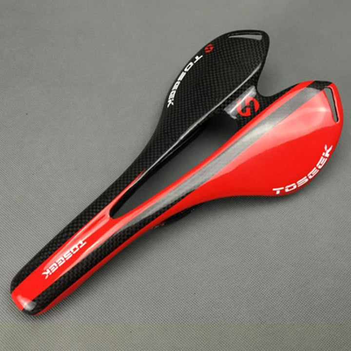 Stornfield | TOSEEK Carbon Fiber Road Bike Saddle Hollow Bicycle Seat, 3K Texture + Lightweight (Red)