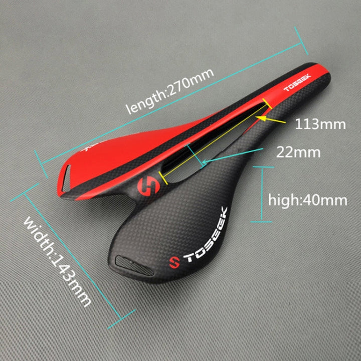 Stornfield | TOSEEK Carbon Fiber Road Bike Saddle Hollow Bicycle Seat, 3K Texture + Lightweight (Red)