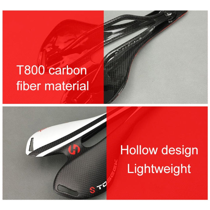 Stornfield | TOSEEK Carbon Fiber Road Bike Saddle Hollow Bicycle Seat, 3K Texture + Lightweight (Red)