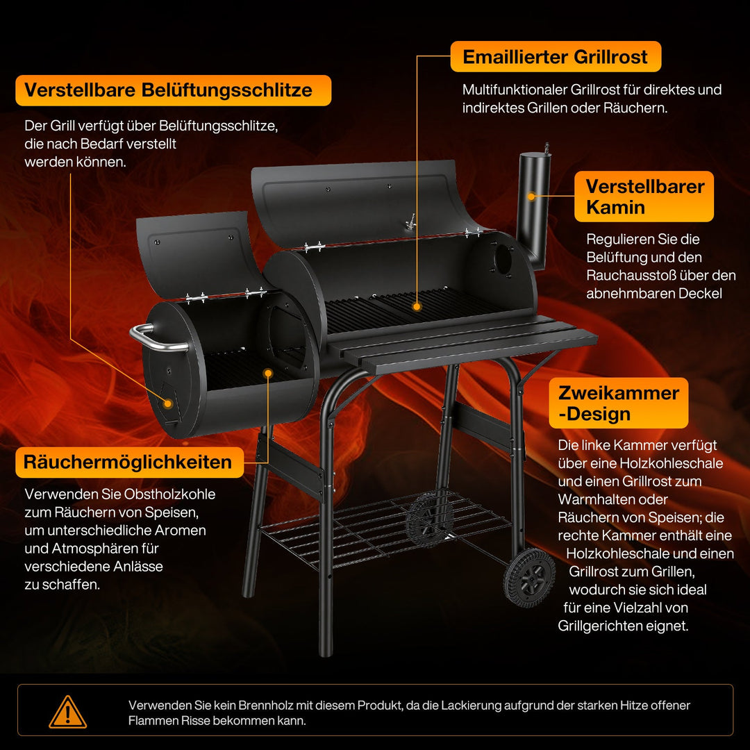 Offset Smoker Charcoal Grill with Side Firebox BBQ | Stornfield