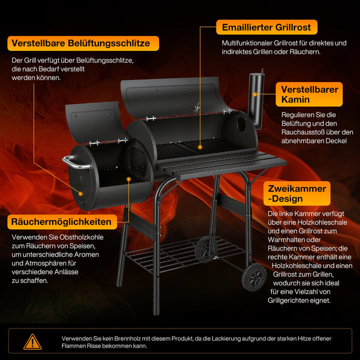 Offset Smoker Charcoal Grill with Side Firebox BBQ | Stornfield