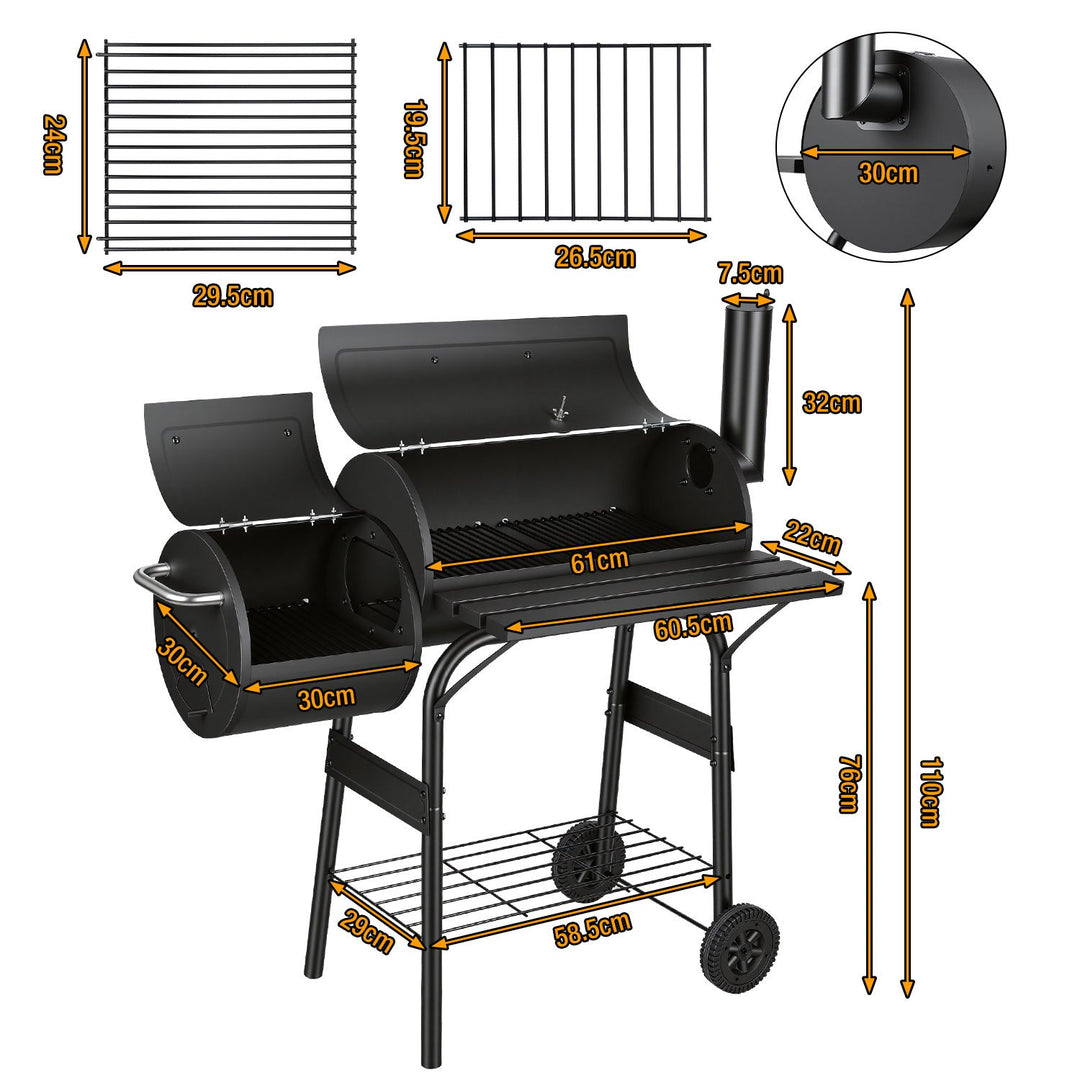 Offset Smoker Charcoal Grill with Side Firebox BBQ | Stornfield