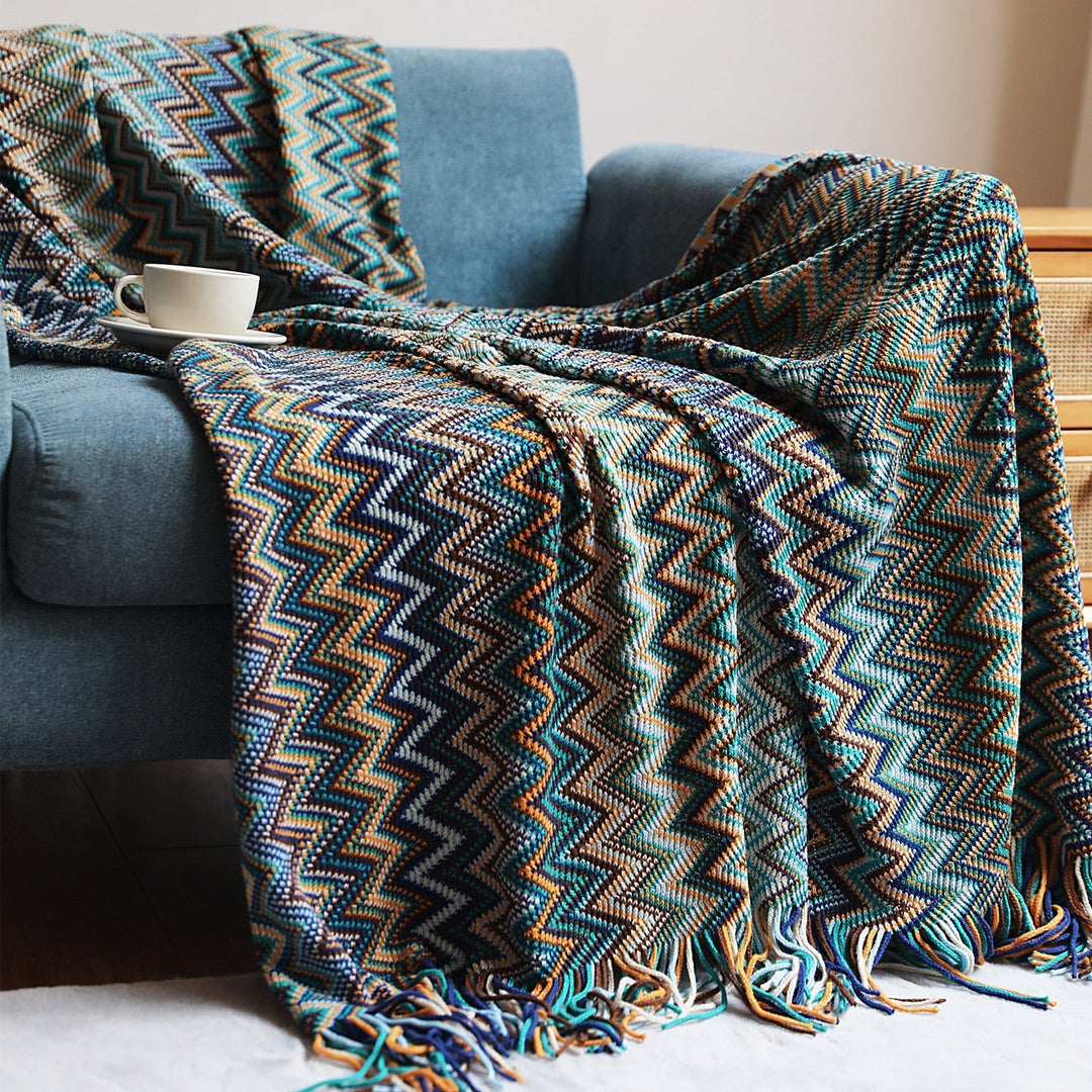 Boho Chevron Duvet Cover – Handwoven – With Fringes – Warm Earth Tones | Stornfield