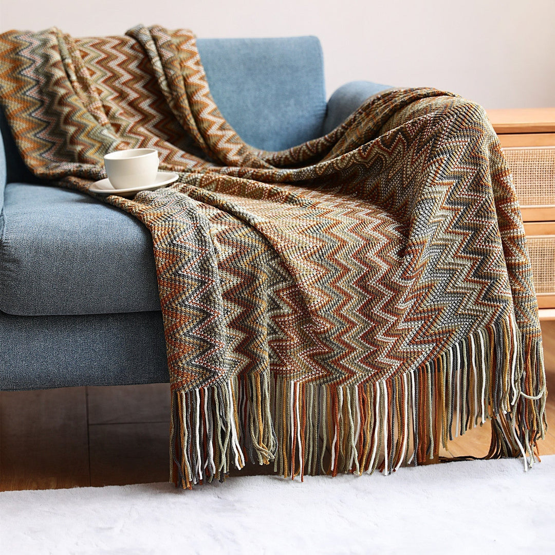 Boho Chevron Duvet Cover – Handwoven – With Fringes – Warm Earth Tones | Stornfield