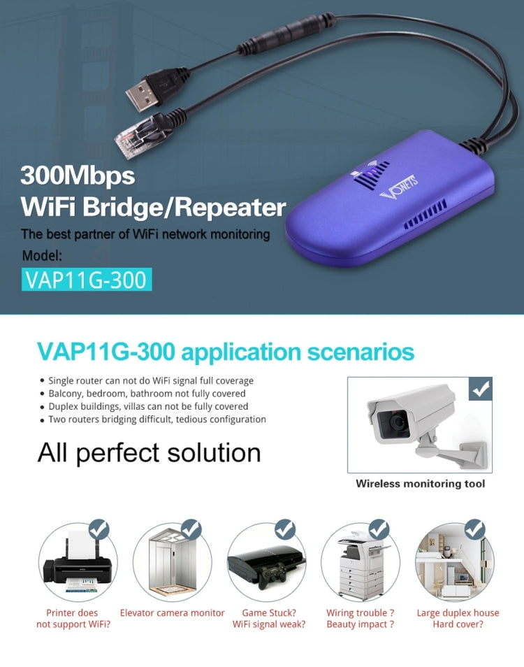 Stornfield | VONETS VAP11G-300 Mini WiFi 300Mbps WiFi Repeater Bridge, Best Partner for IP Device / IP Camera / IP Printer / XBOX / PS3 / IPTV / Skybox (Blue)