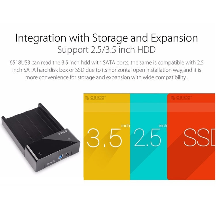 Stornfield | ORICO 6518US3 USB 3.0 Type-B 2.5 / 3.5 Inch Tool-Free HDD Docking Station External Storage Enclosure Hard Drive Case (Black)