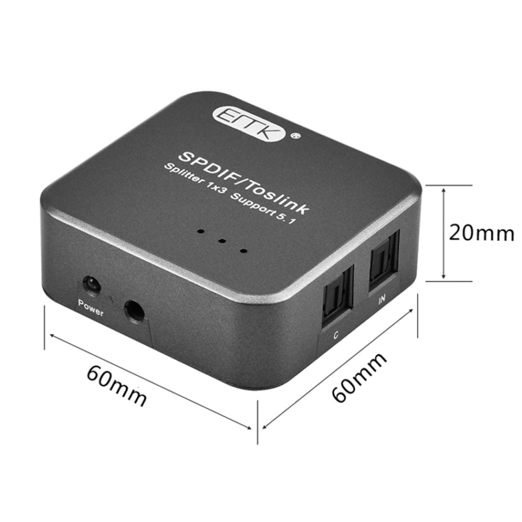 Stornfield | EMK 1 Input 3 Output Digital Optical Audio SPDIF Toslink Splitter (Silver Grey)