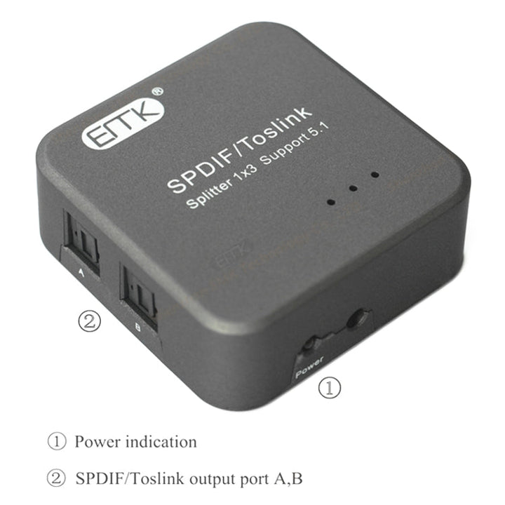 Stornfield | EMK 1 Input 3 Output Digital Optical Audio SPDIF Toslink Splitter (Silver Grey)
