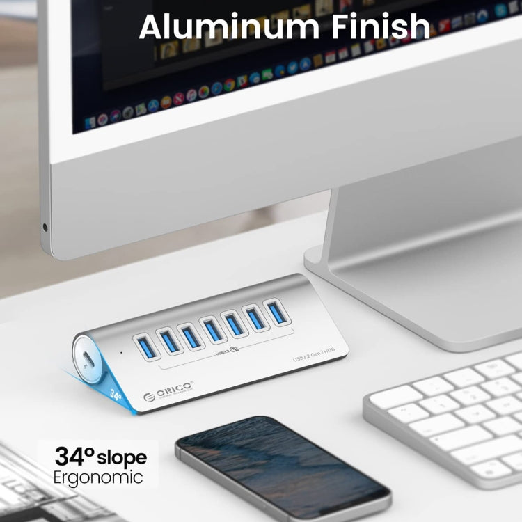 Stornfield | ORICO M3U7-G2 Aluminum Alloy 7-Port USB 3.2 Gen2 10Gbps HUB with 0.5m Cable (Silver)