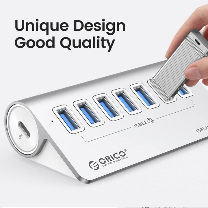 Stornfield | ORICO M3U7-G2 Aluminum Alloy 7-Port USB 3.2 Gen2 10Gbps HUB with 0.5m Cable (Silver)