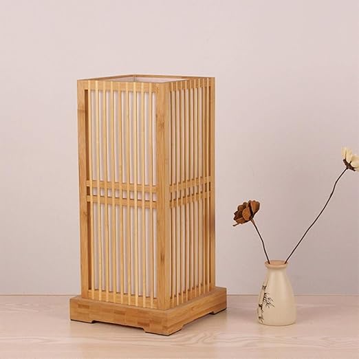 Tatami Japanese Bedside Lamp with Wooden Bamboo Shade | Stornfield