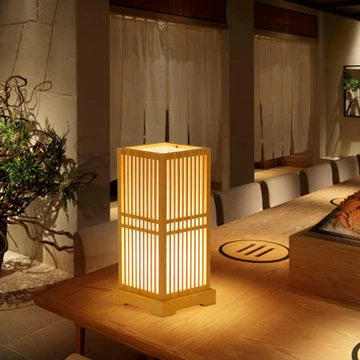 Tatami Japanese Bedside Lamp with Wooden Bamboo Shade | Stornfield