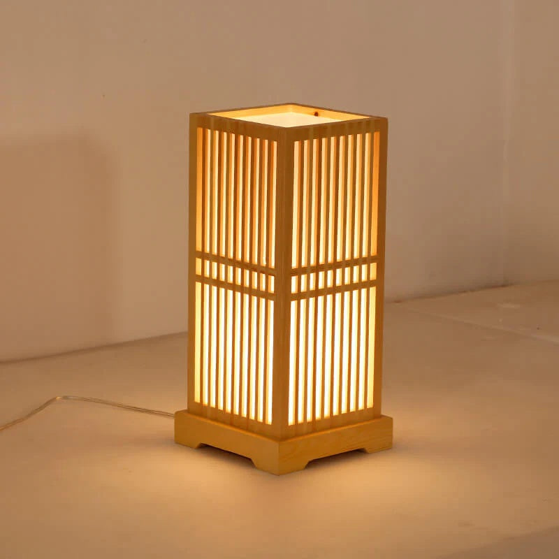 Tatami Japanese Bedside Lamp with Wooden Bamboo Shade | Stornfield