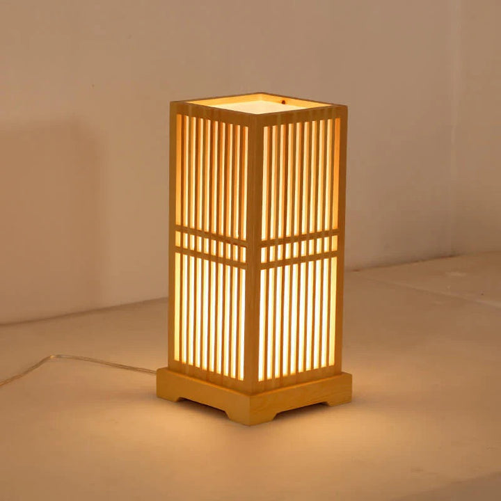 Tatami Japanese Bedside Lamp with Wooden Bamboo Shade | Stornfield