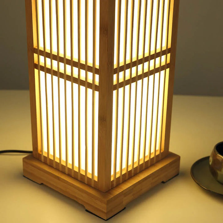 Tatami Japanese Bedside Lamp with Wooden Bamboo Shade | Stornfield